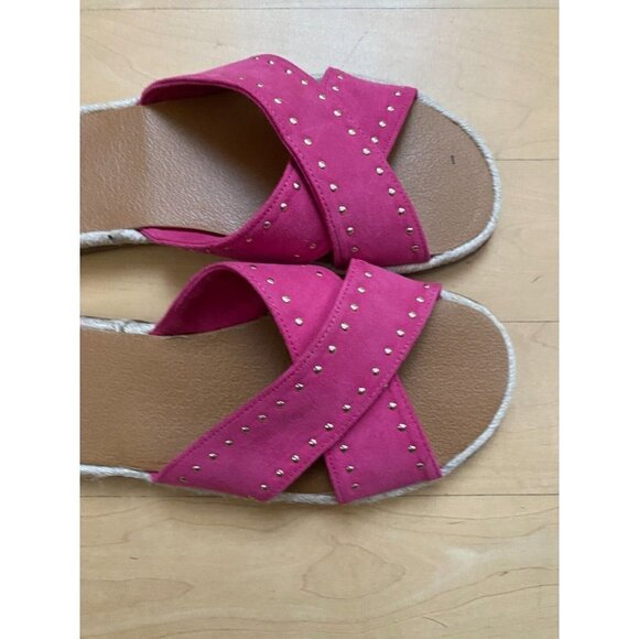 Nordstrom Rack "Phoebe" BNWOT espadrille slide sandal size 7.5 NEW pink studded - Picture 3 of 6